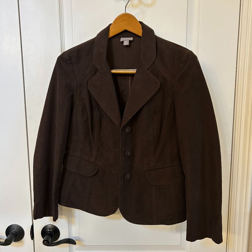 J.Jill Petite Blazer Rich Brown 4P with rushed back 3 buttons 2 pockets